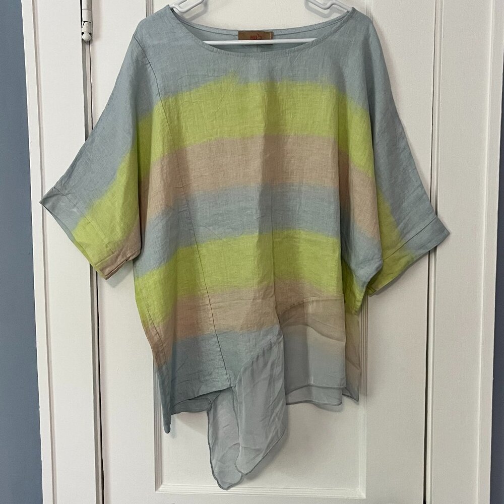 Free for Humanity linen pastel striped asymmetric hem top lagenlook oversized